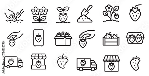 Gardening and farming icons set – outline, linear, plant and agriculture symbols