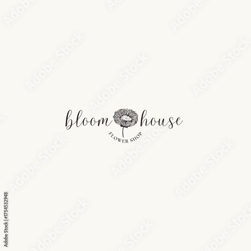 Elegant bloom house logo for flower shop branding, perfect for modern floral businesses seeking a sophisticated and memorable brand identity design