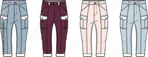 Collection of stylish cargo pants in various colors, designed for casual and everyday wear