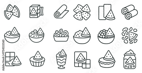 Snacks and treats line icons set – outline, linear, food and dessert symbols