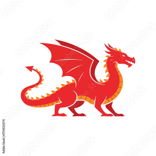 Vibrant red dragon fantasy creature mythological beast fierce monster illustration vector