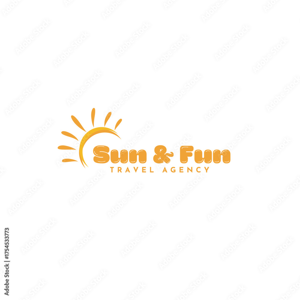Fototapeta premium Sun and Fun Travel Agency logo design concept, vibrant orange sun graphic for vacation planning, perfect for branding your modern tourism business