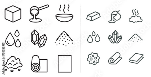 Baking ingredients outline icons set – linear, kitchen, cooking essentials symbols