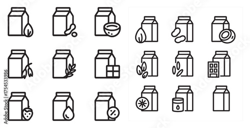 Food and beverage outline icons set – linear, minimalist, grocery and drink symbols