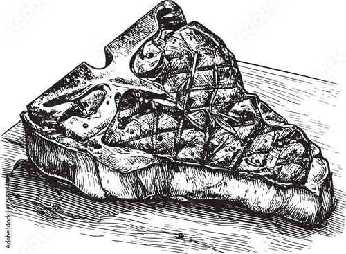 Steak t-bone hand drawn black vector illustration