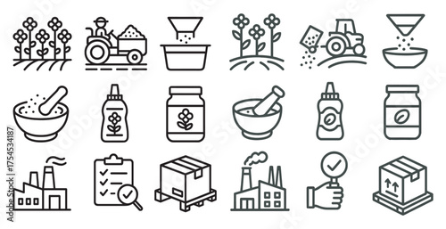 Agriculture and farming outline icons set – line, linear, botanical symbols for agribusiness