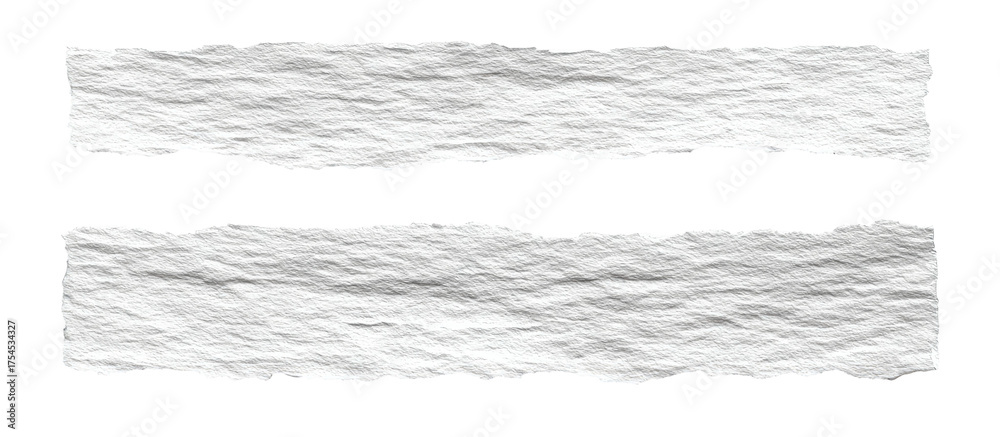 Obraz premium Two rectangular textured paper scraps with rough edges set against a stark black background