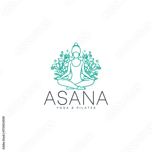 Find inner peace and wellness with this serene yoga and pilates design, perfect for branding or creating a calming, mindful atmosphere