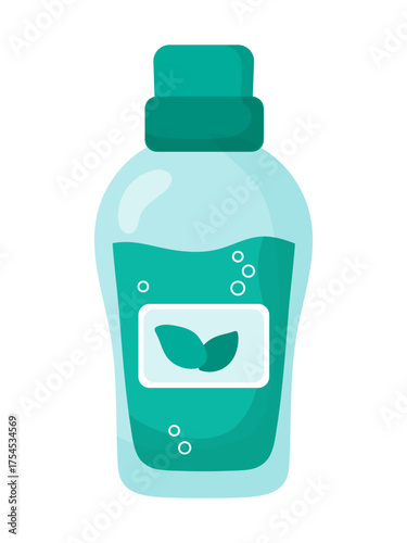 Mint mouth rinse bottle illustration in flat style. Oral care. 