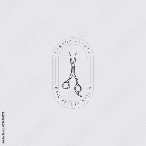 Elegant beauty salon logo featuring vintage scissors for branding, website designs, and modern beauty businesses needing a sophisticated touch