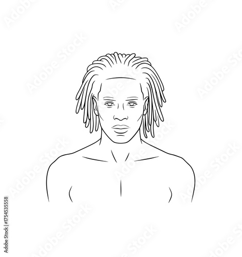 Hand-drawn abstract fashion illustration of imaginary  afro model with dreadlocks hairstyle
