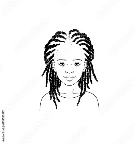 Hand-drawn abstract fashion illustration of imaginary  afro model with dreadlocks hairstyle
