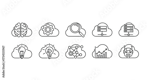 Collection of cloud computing icons isolated on white background