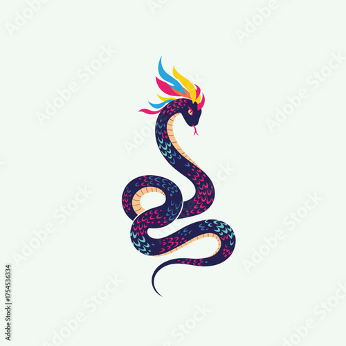 A colorful serpentine creature with vibrant feathered crest in pixel art style.