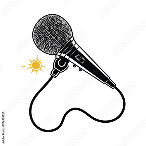 A microphone illuminated by a bright sun during a performance.