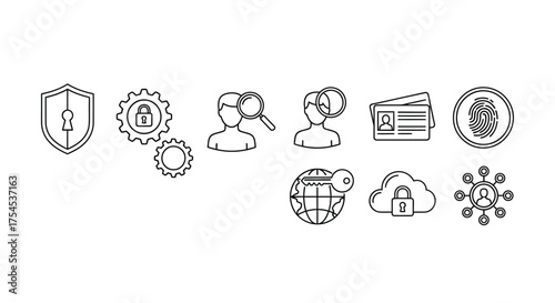 Cyber security and data protection icons isolated on white background