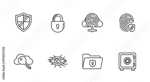 Cyber security and data protection icons isolated on white background