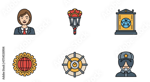 Illustration of professions and symbols isolated on white background