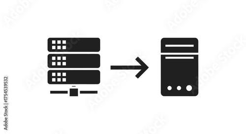 Data transfer from server to computer isolated on white background