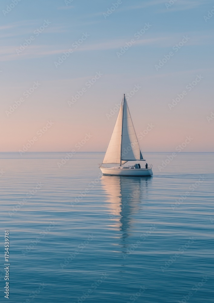 Fototapeta premium Serene sailboat on tranquil water.