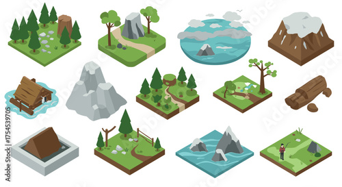 Scenic isometric landscape elements for game design and animation projects