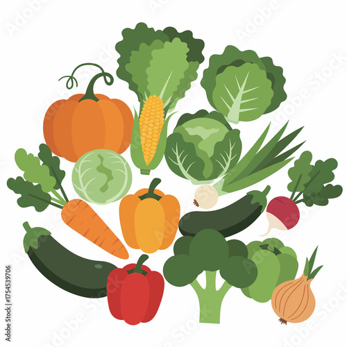 Flat Illustration Assortment of Fresh Vegetables and Food Ingredient Still Life