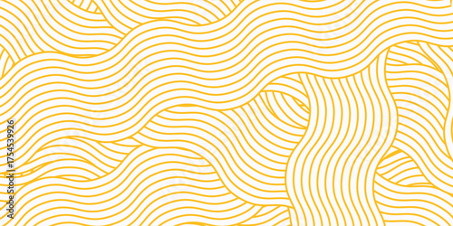 Yellow instant noodle, pasta and spaghetti texture with geometric wavy lines. Ramen, pasta vector pattern. Background abstract food illustration