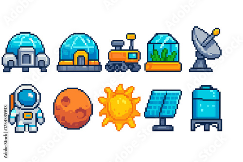 Space exploration filled icon set. Astronaut, planet, space station icons collection