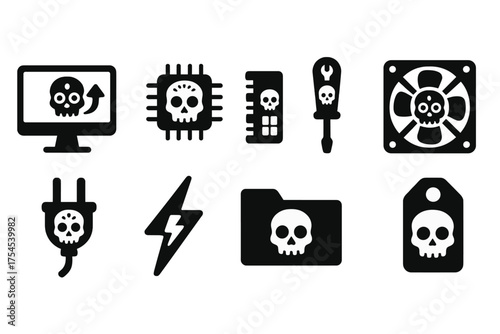 Computer protection silhouette icon set. Security, antivirus icons silhouette collection