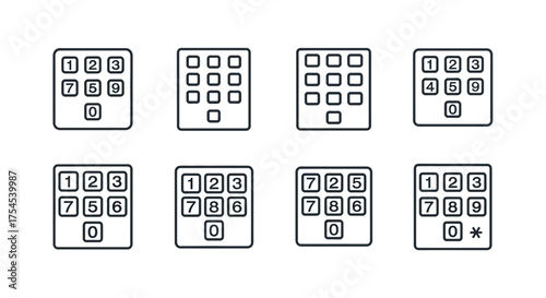 Set of different keypad icons isolated on white background for various uses