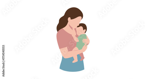 Minimalistic design of a mother embracing her baby with love and care