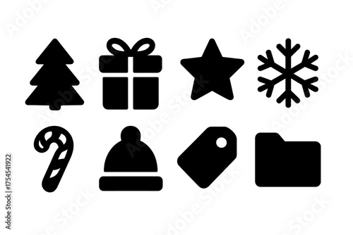 Christmas, winter solid icon set. Holiday, celebration, festive icons solid collection