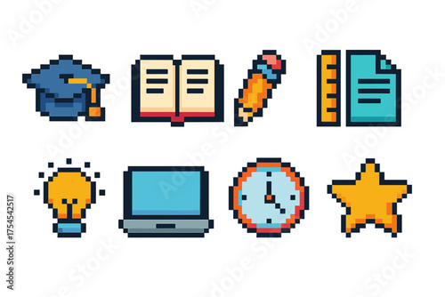Education and school flat icon set. Learning, study, classroom flat icons collection