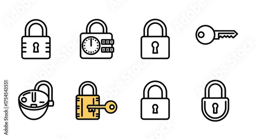 Set of lock icons isolated on white background