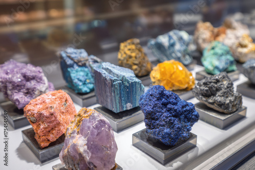 Vibrant rare earth mineral samples with colorful crystal textures, natural geology background