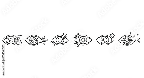 Set of futuristic eye icons isolated on white background for technology concept