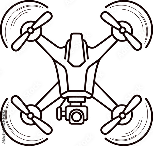 Drone with camera line icon, quadcopter with propellers. Technology of air photography and video filming concept. Vector symbol