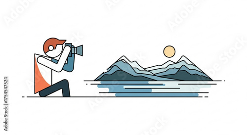 Photographer taking picture of mountain landscape
