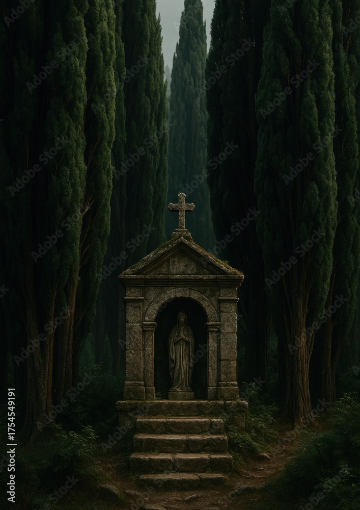 Fototapeta premium Mysterious forest stone monument wallpaper.