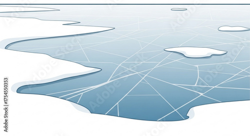 Frozen puddle with cracks and ice formations