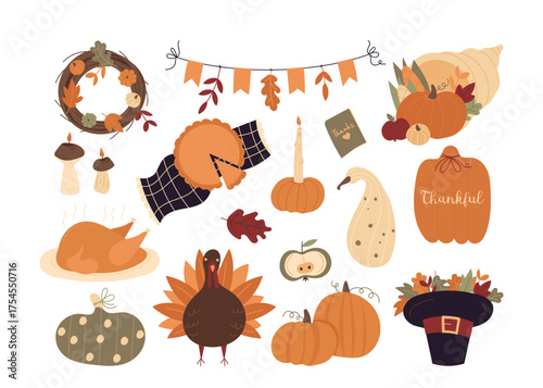Autumn color cozy decor, fall motifs and objects, seasonal holiday items for Thanksgiving day