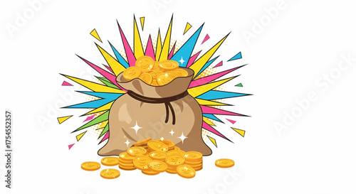 Money bag pop art illustration showing wealth, business success, finance, profit, earnings and investment