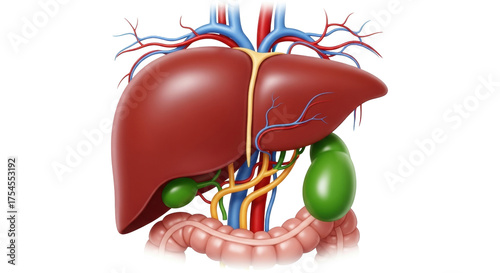 Foto Isolated Liver and Gallbladder Diagram Depiction of Human Anatomy and Blood Vess
