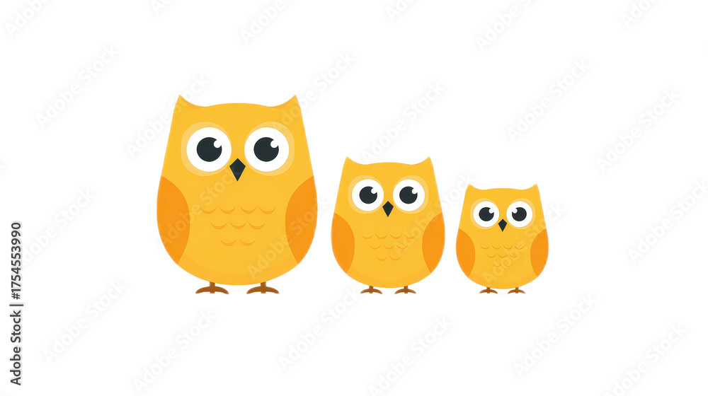 Fototapeta premium Cute and Simple Illustration of Small and Big Owls with Large Eyes