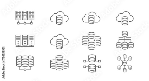 Database and server vector line icons isolated on white background