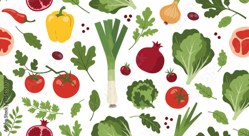A vibrant assortment of fresh vegetables and fruits creating a healthy eating pattern.