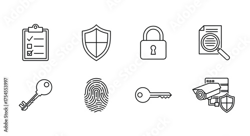 Set of security icons isolated on white background for data protection