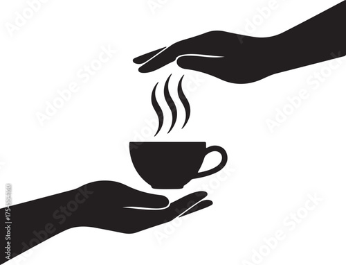 Sharing Coffee Cup Hands Offering Giving Service Help Support Gesture Friendship Minimalist Silhouette