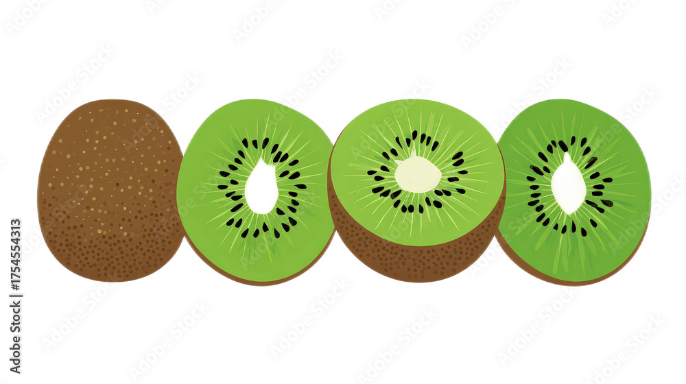 Obraz premium Whole and Sliced Kiwi Fruit Cross Section Ideal for Food and Culinary Use