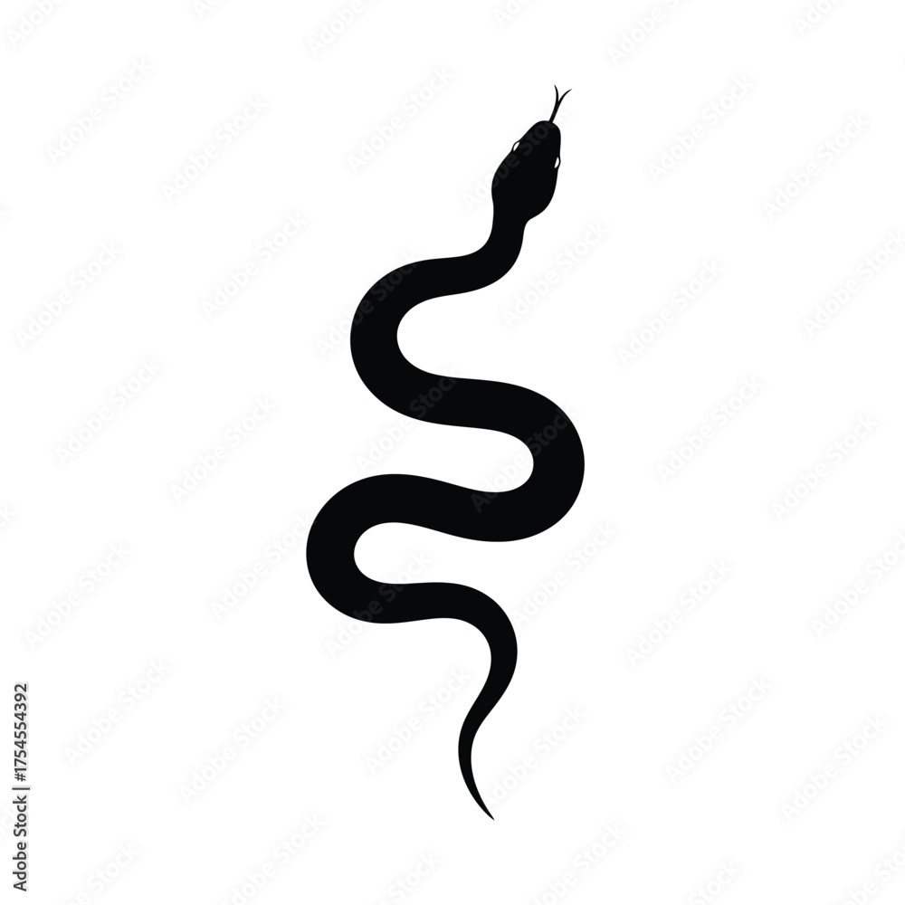 Fototapeta premium Black snake silhouette with forked tongue reptile serpent